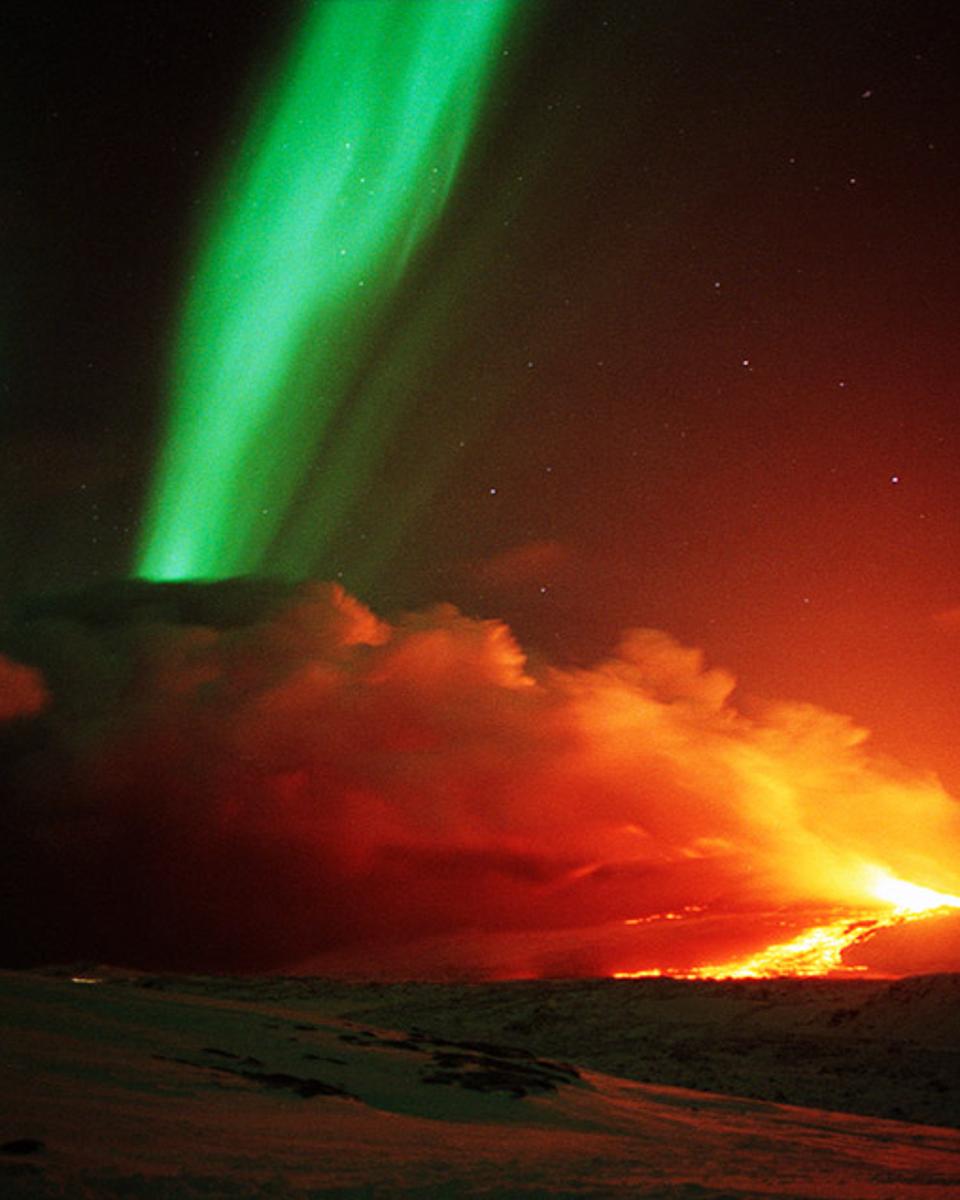 Volcano and Aurora in Iceland