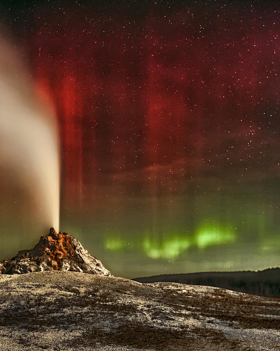 Aurora Over White Dome Geyser