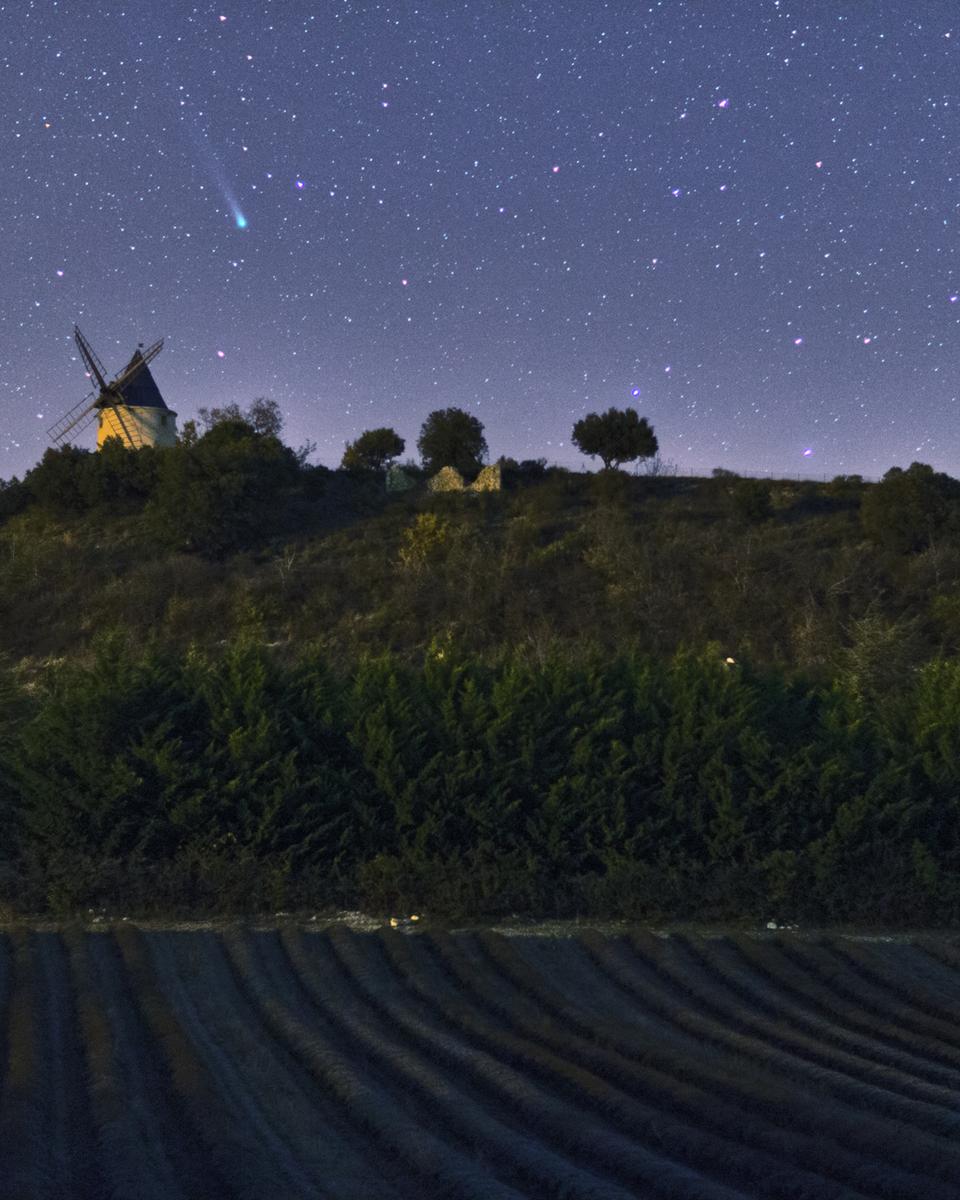 Comet Lovejoy Over a Windmill