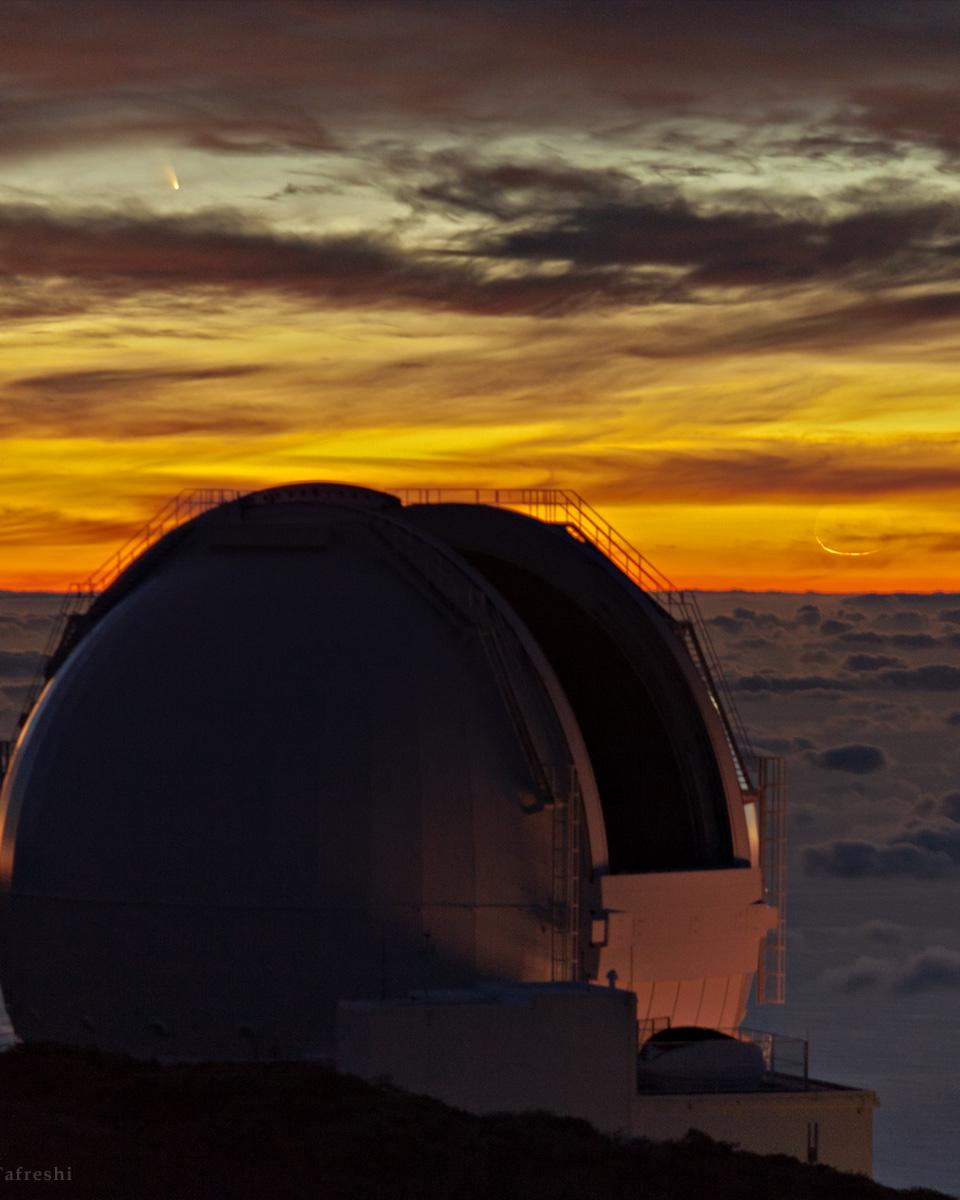Clouds, Comet and Crescent Moon