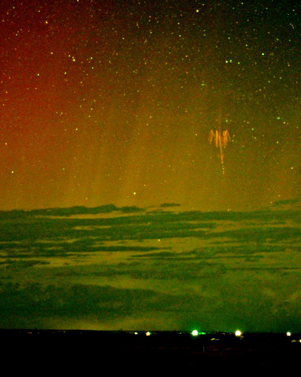 Red Sprite Lightning with Aurora