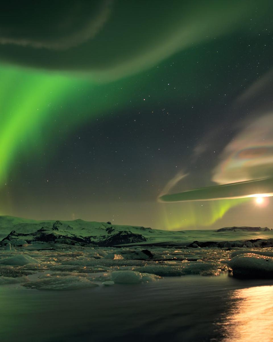 Aurora and Unusual Clouds Over Iceland