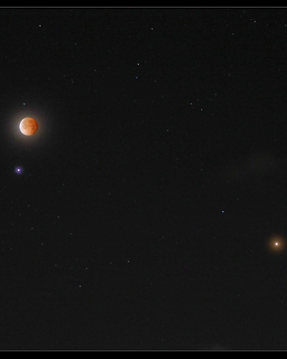 Spica, Mars, and Eclipsed Moon