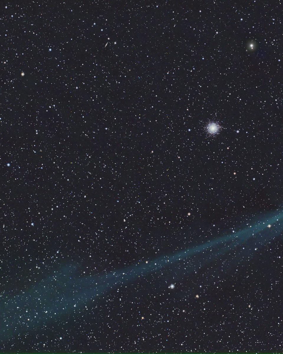 Comet Lovejoy before a Globular Star Cluster