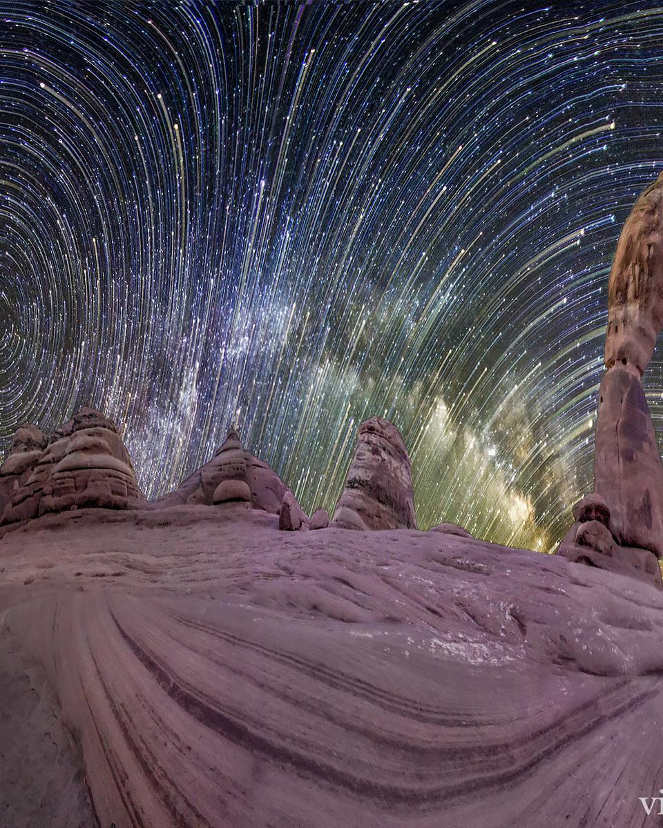 Warped Sky: Star Trails over Arches National Park