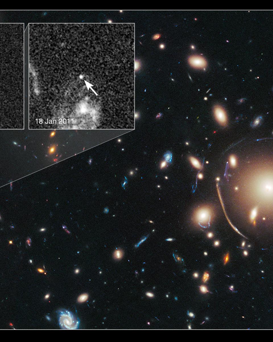 Galaxy Cluster Magnifies Distant Supernova