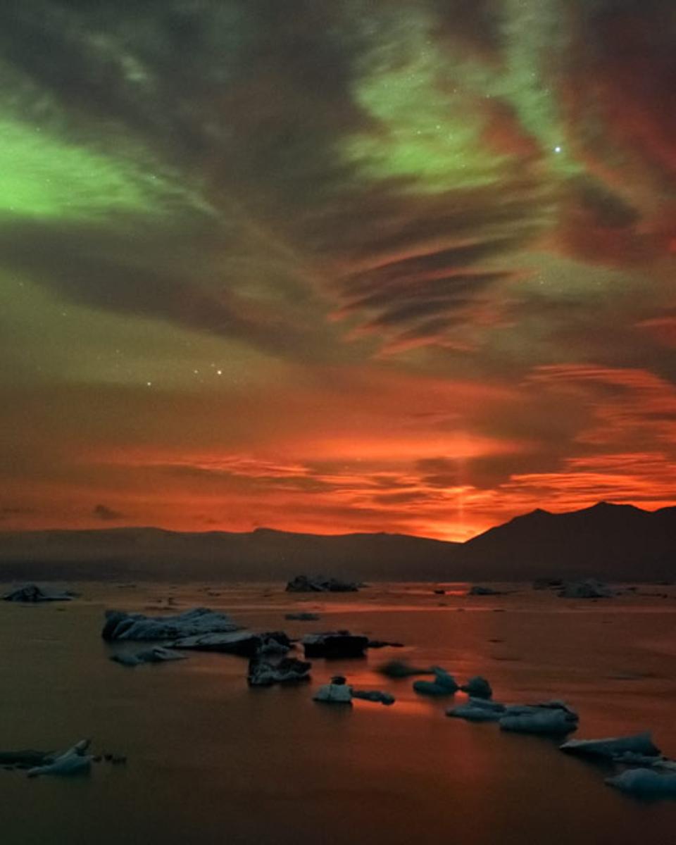 Aurora and Volcanic Light Pillar