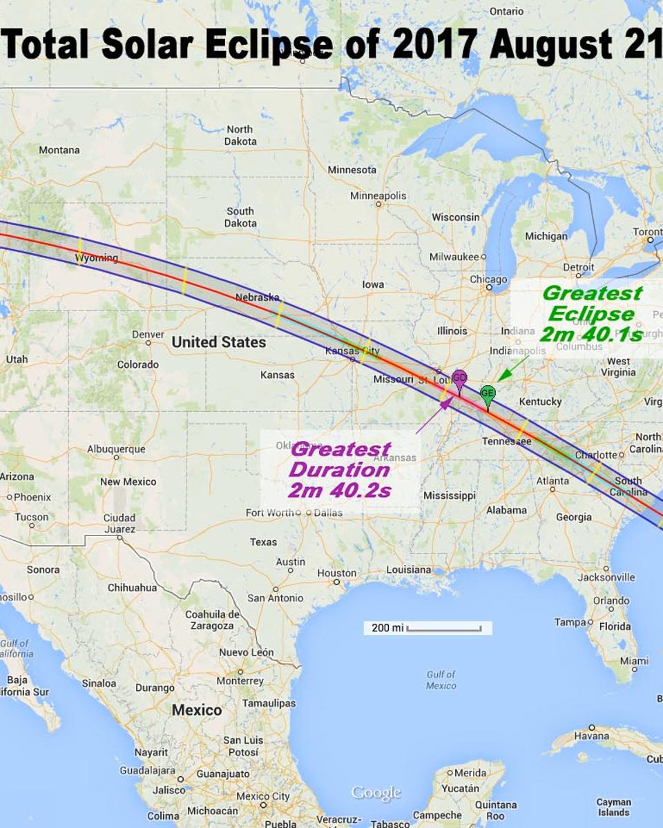Map of Total Solar Eclipse Path in 2017 August