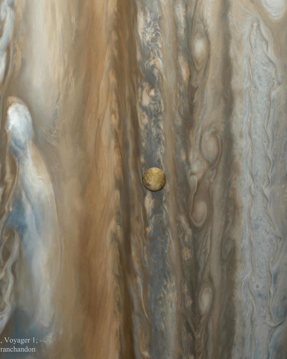 Io over Jupiter from Voyager 1