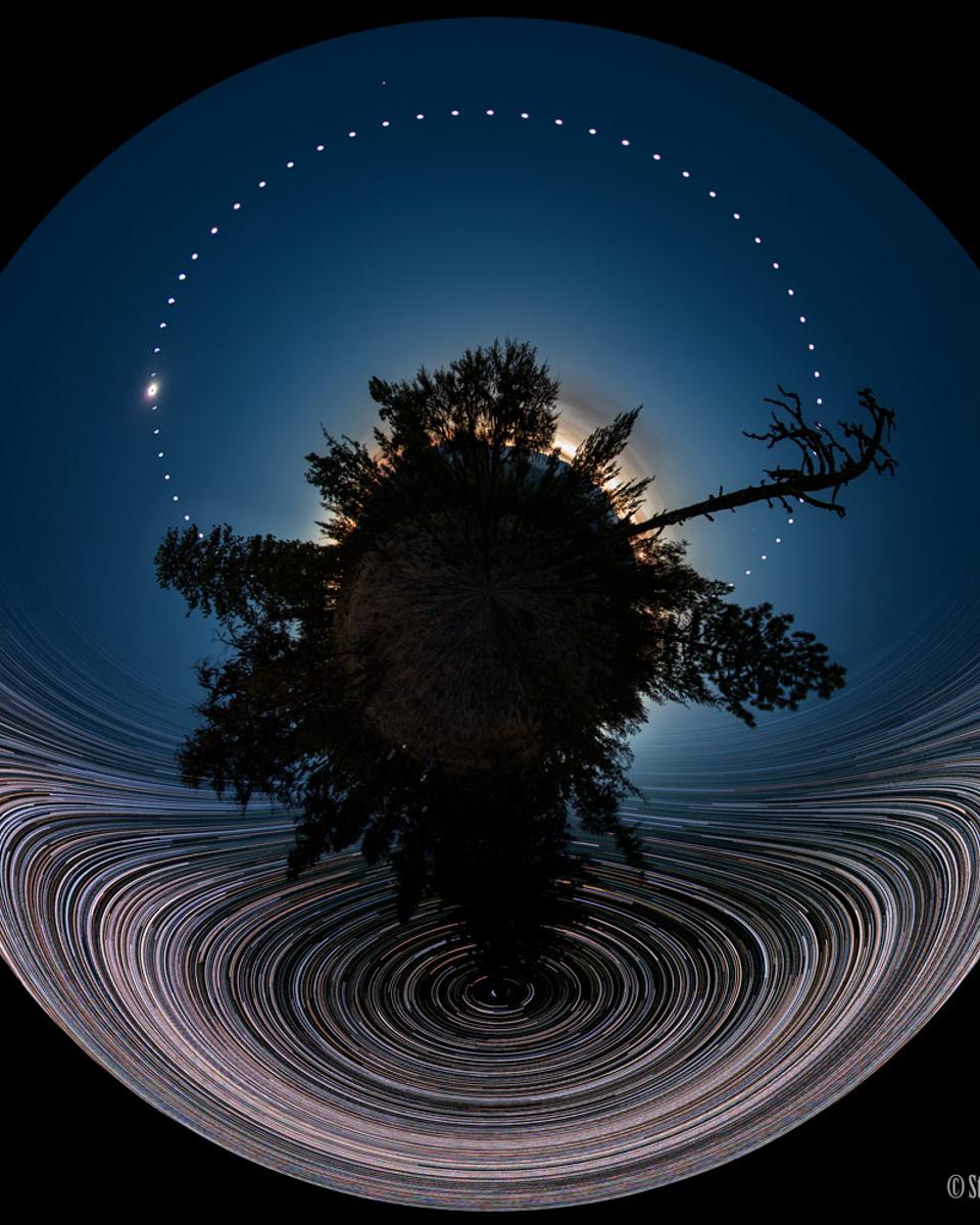 Panoramic Eclipse Composite with Star Trails