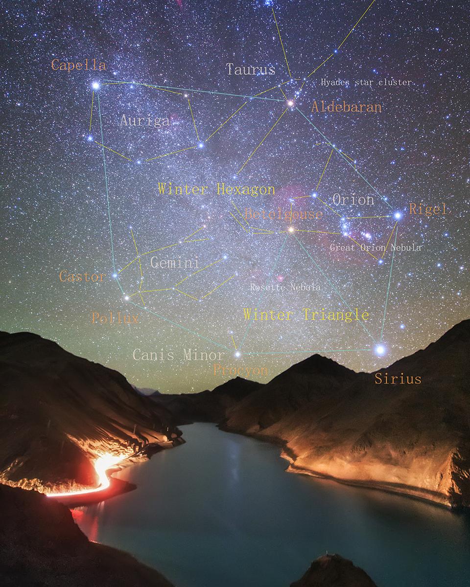 Winter Hexagon over Manla Reservoir