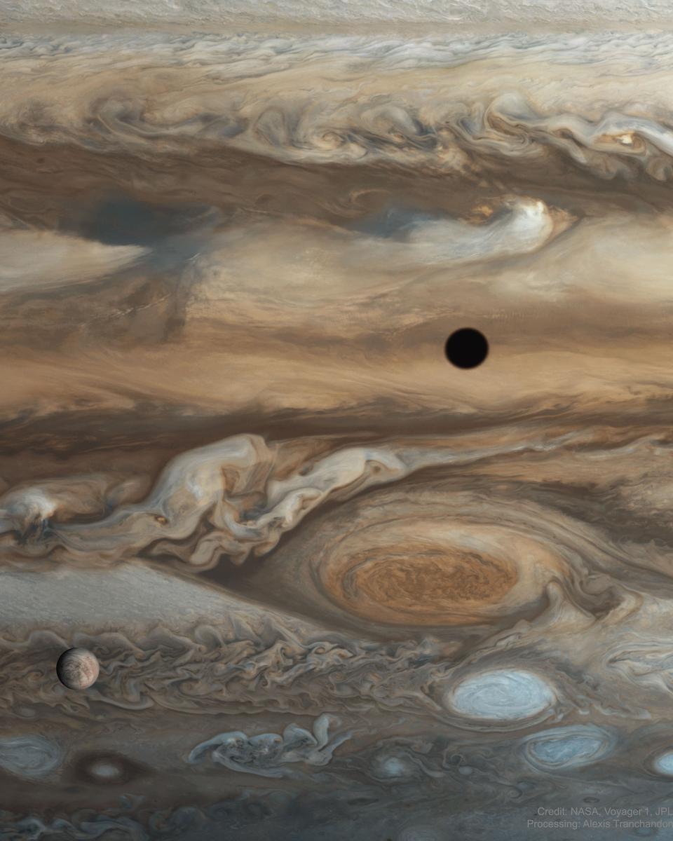 Europa and Jupiter from Voyager 1