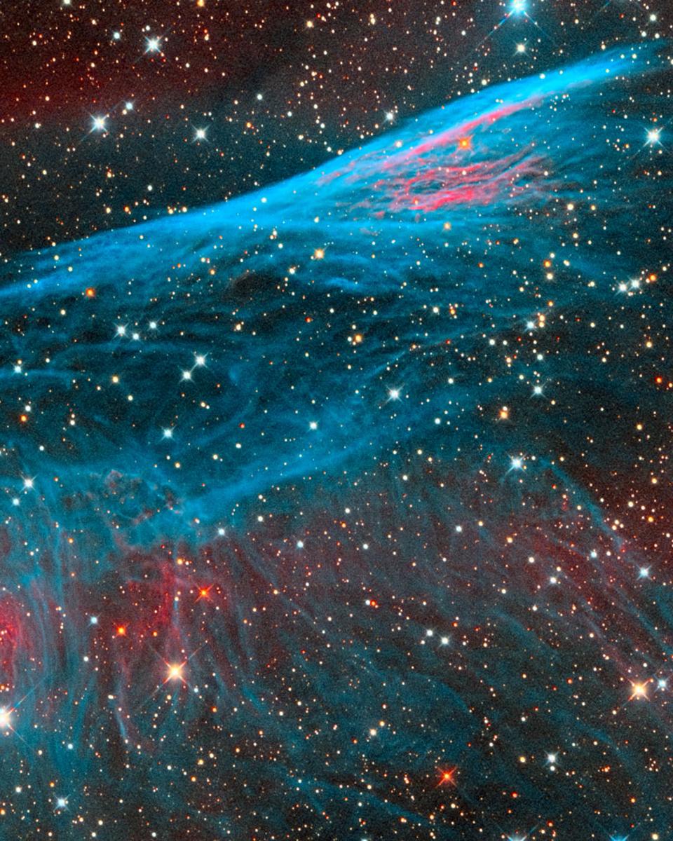 The Pencil Nebula in Red and Blue