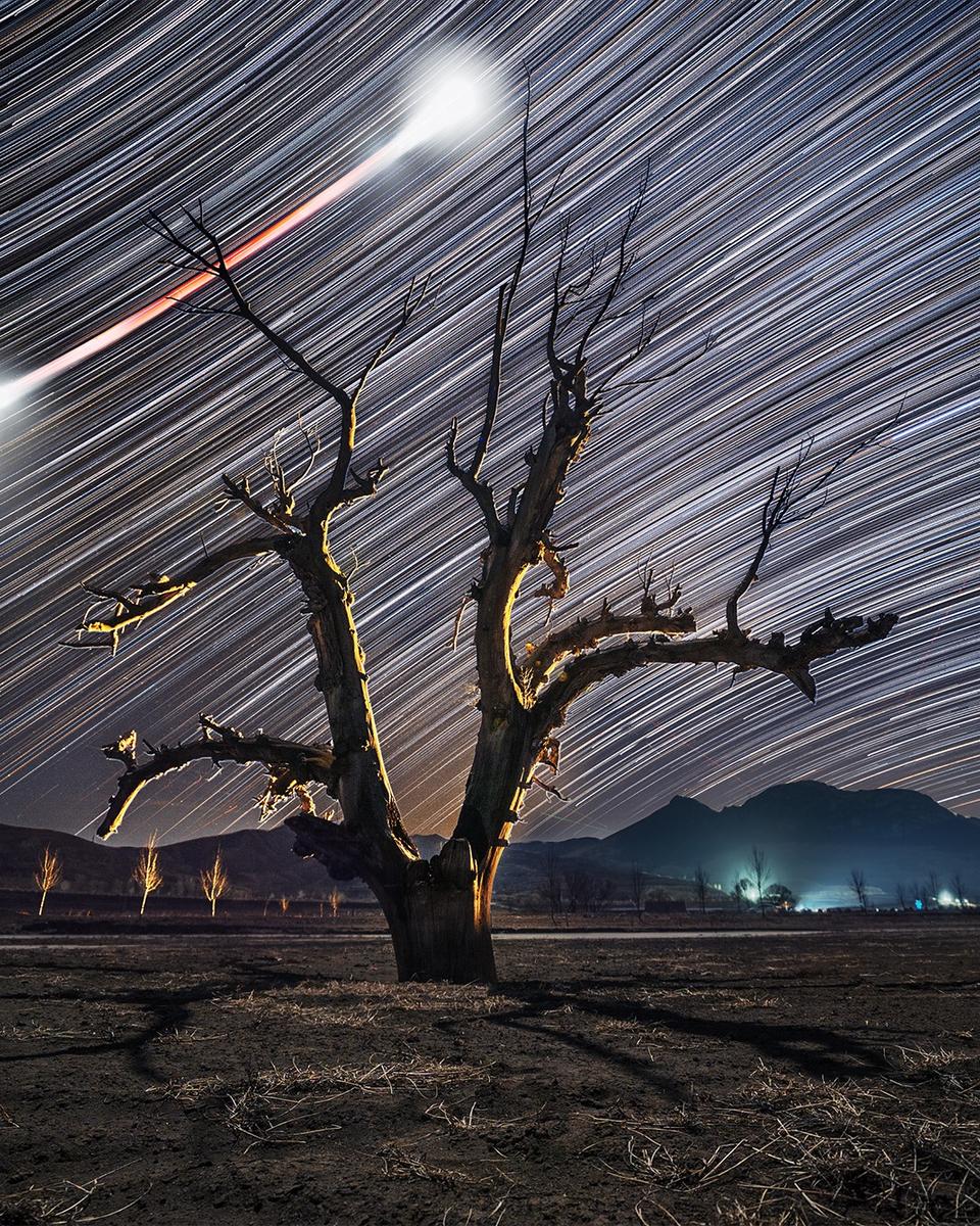 Bow Tie Moon and Star Trails