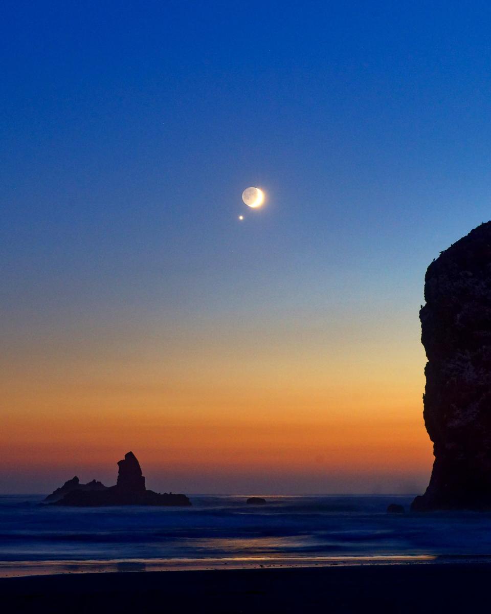 Moon and Venus over Cannon Beach