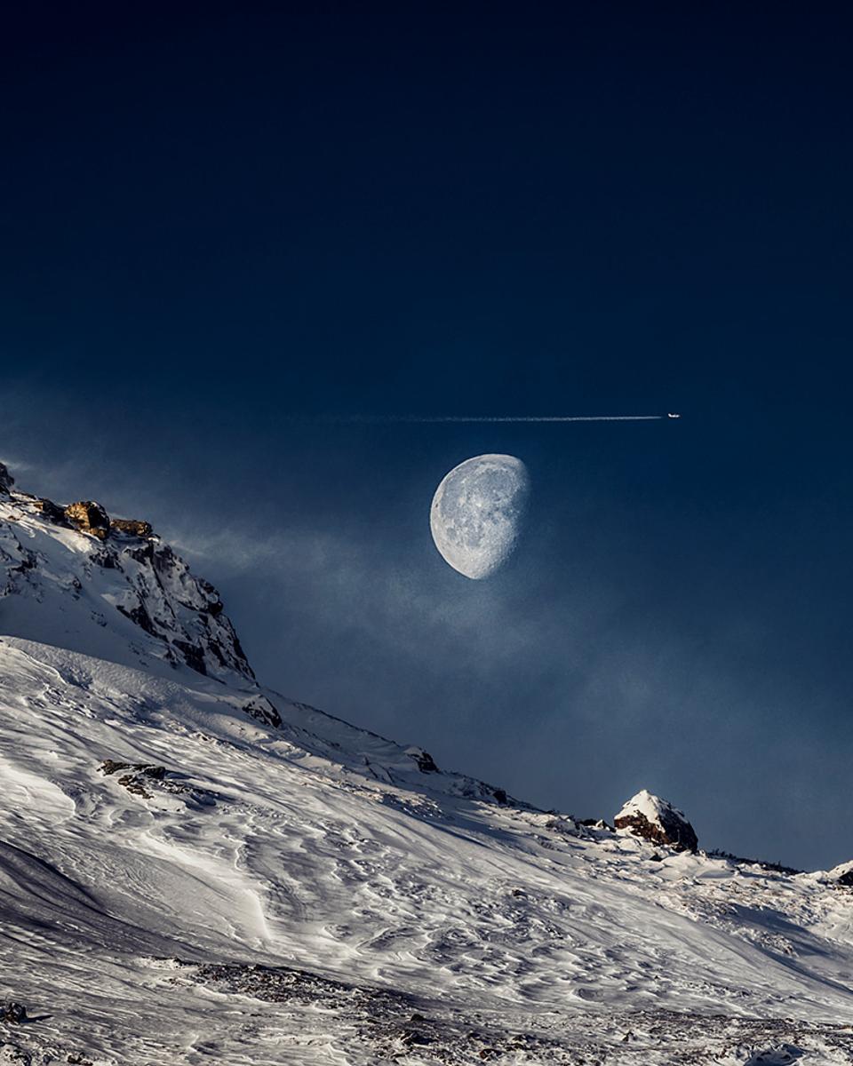 Gibbous Moon beyond Swedish Mountain