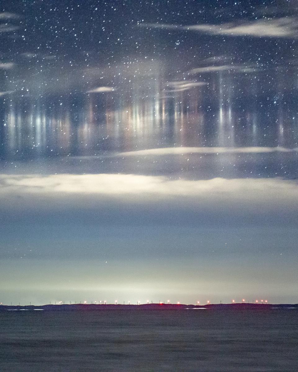 Light Pillars over Whitefish Bay