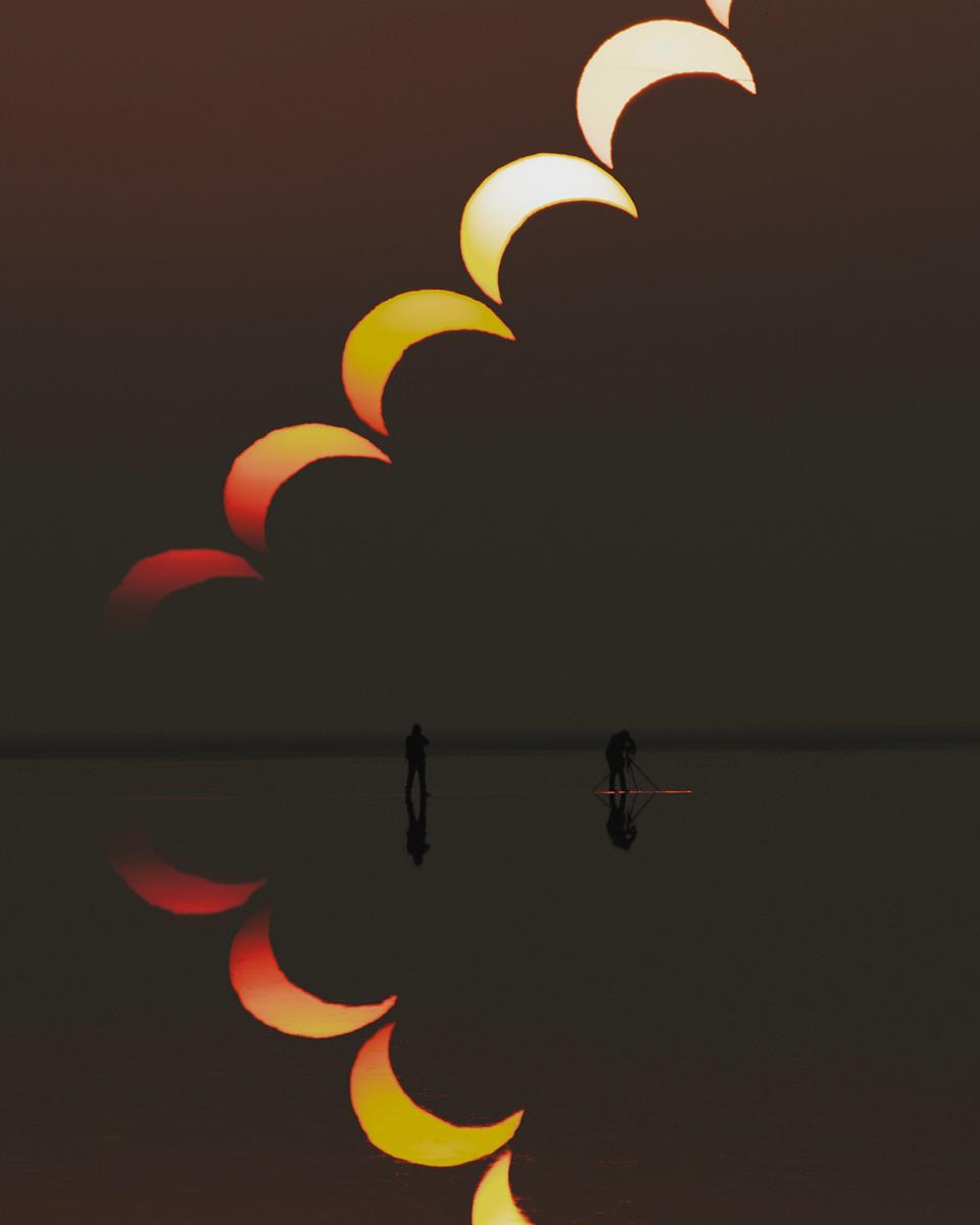 A Partial Solar Eclipse Sequence Reflected
