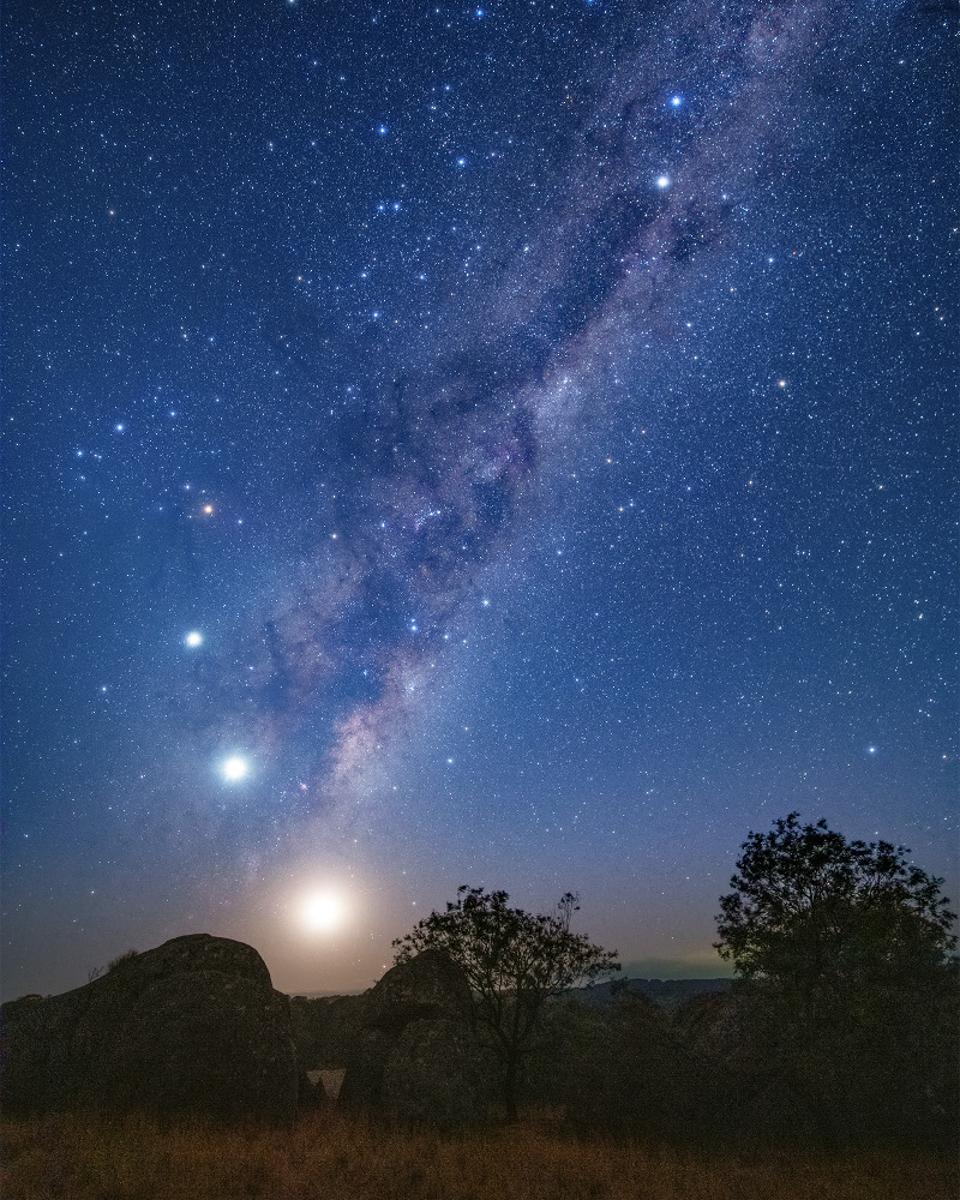 Moon, Four Planets, and Emu