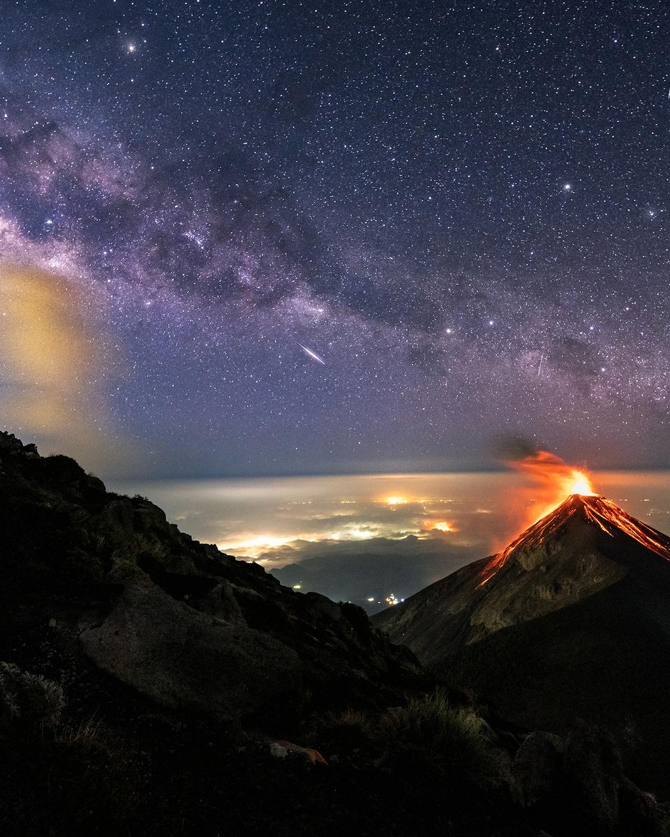 A Volcano of Fire under a Milky Way of Stars