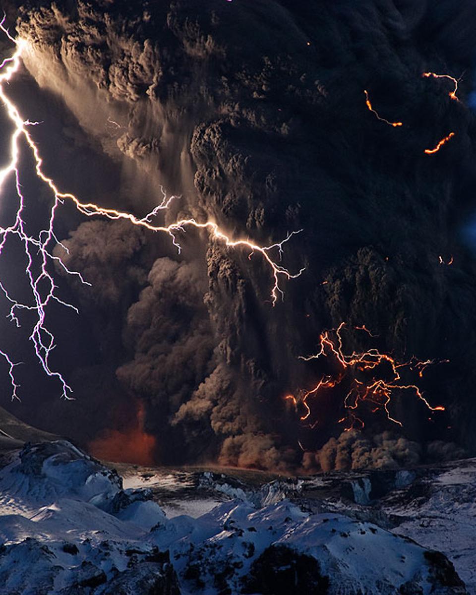 Ash and Lightning above an Icelandic Volcano