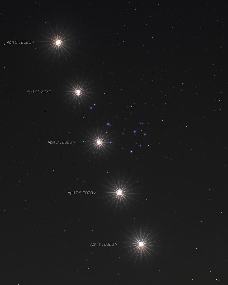 Venus and the Pleiades in April