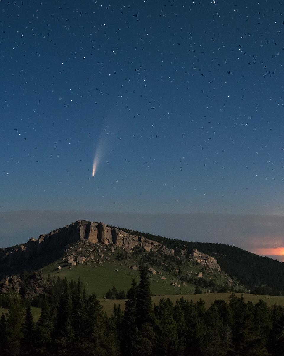 Comet and Lightning Beyond Bighorn Mountains