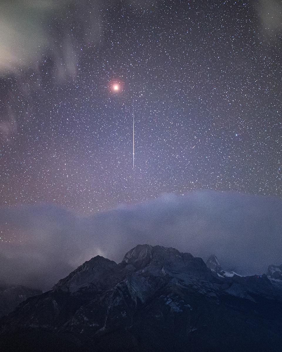 Mars and Meteor over Jade Dragon Snow Mountain
