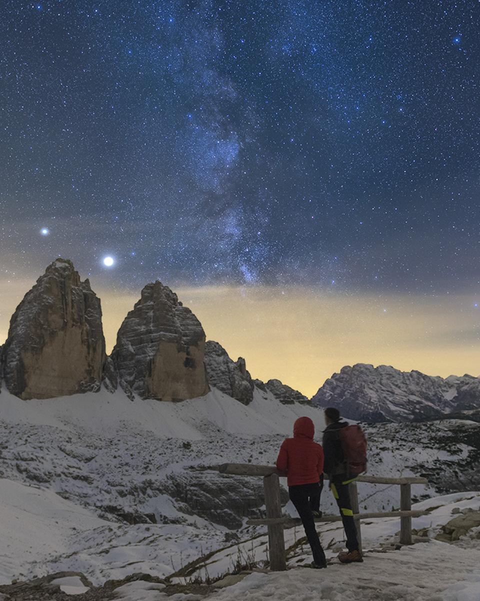 Saturn and Jupiter over Italian Peaks