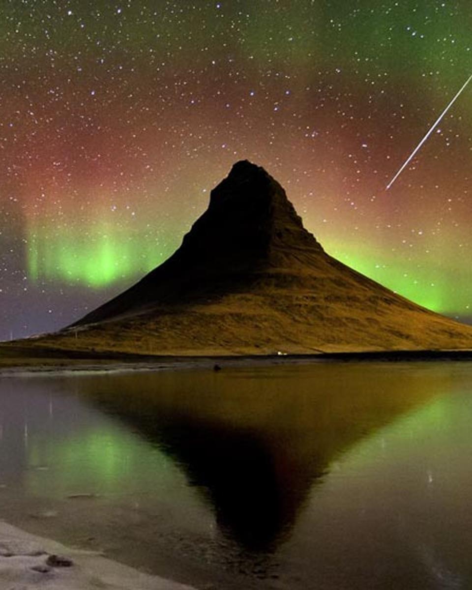 Meteors and Auroras over Iceland