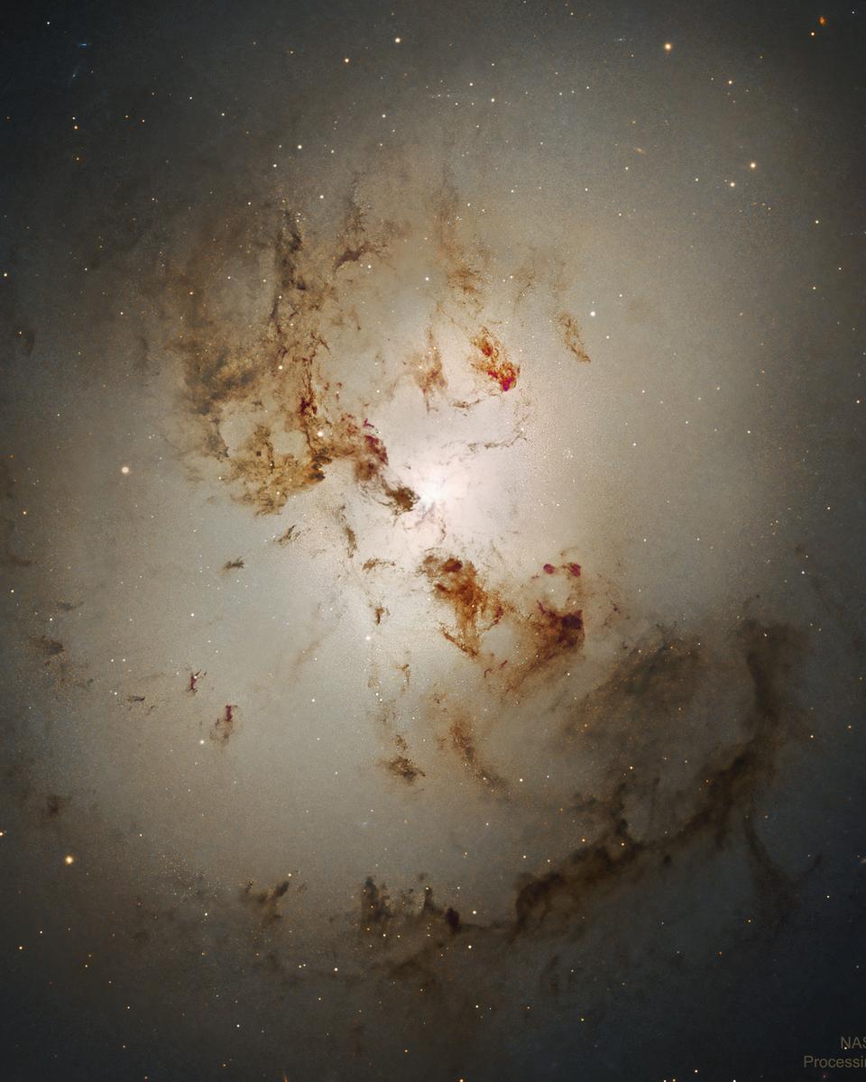Central NGC 1316: After Galaxies Collide