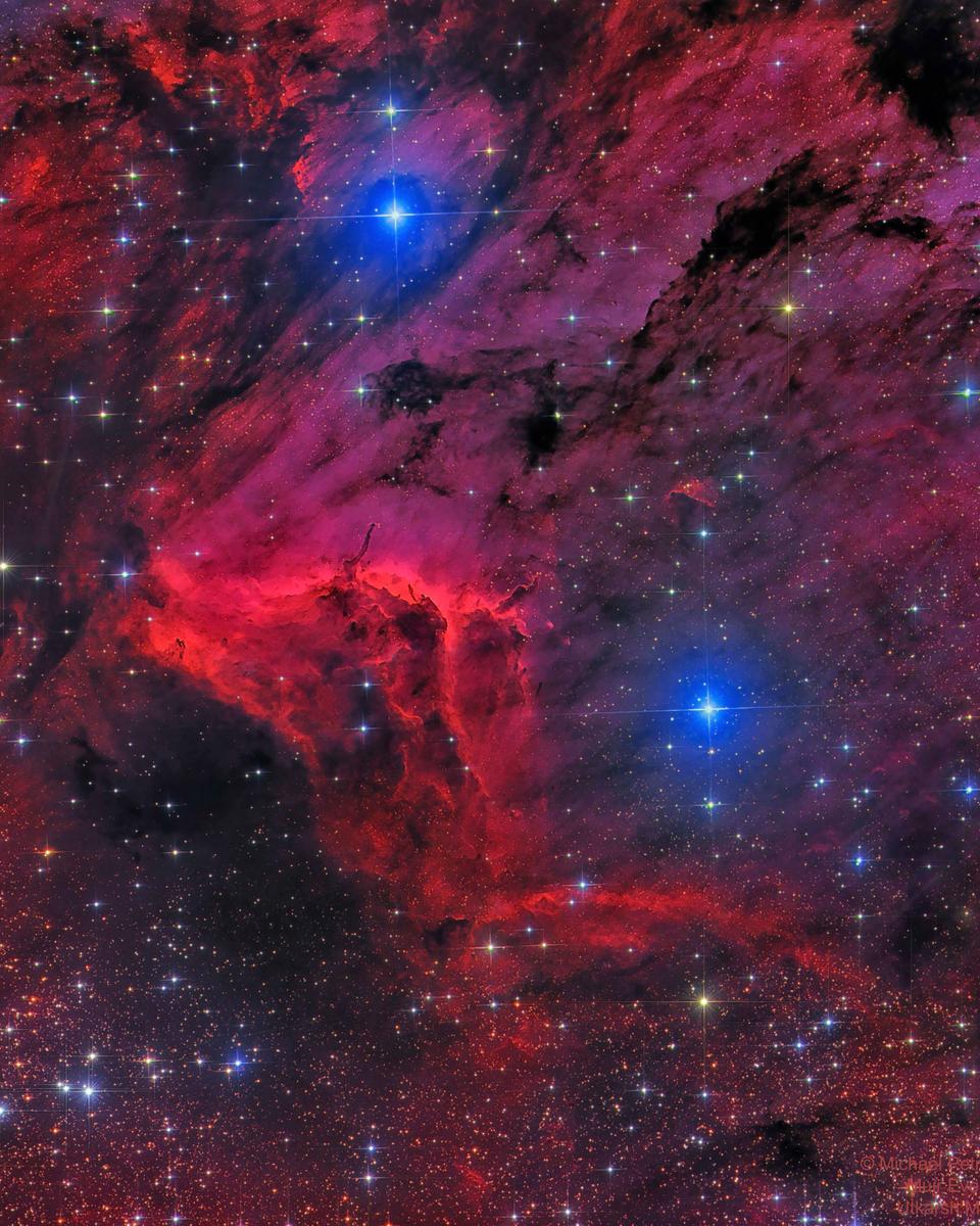 The Pelican Nebula in Red and Blue