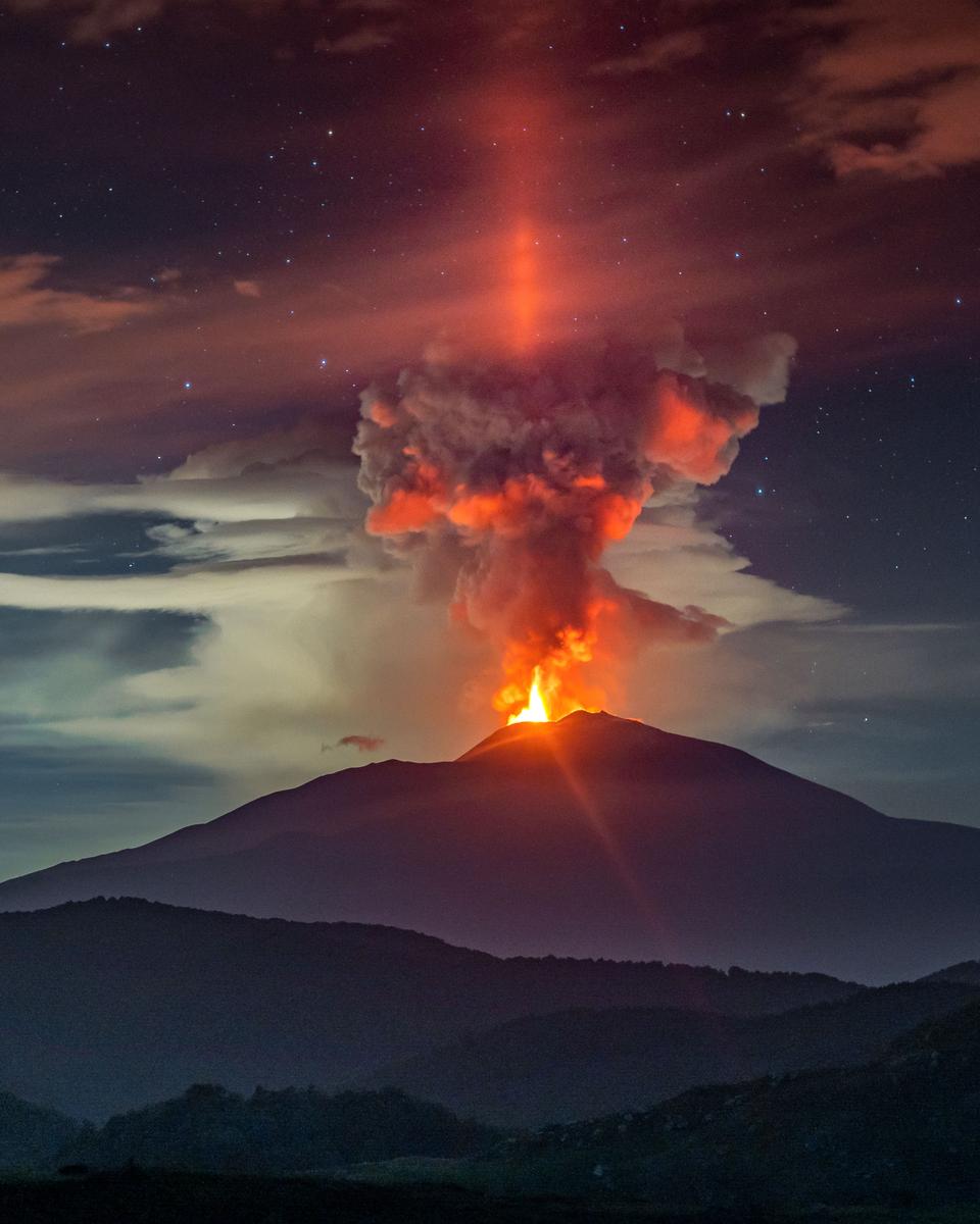 Light Pillar over Volcanic Etna
