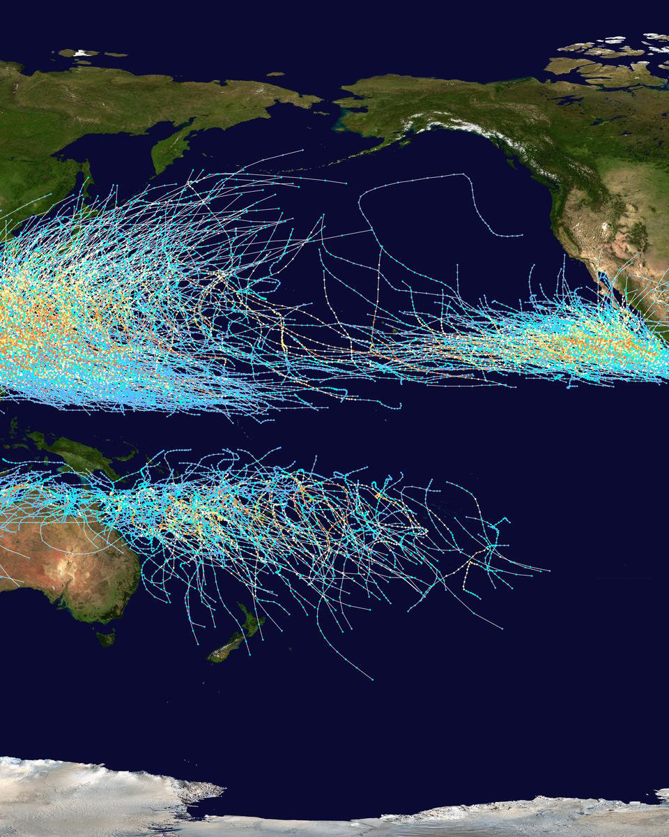 Cyclone Paths on Planet Earth