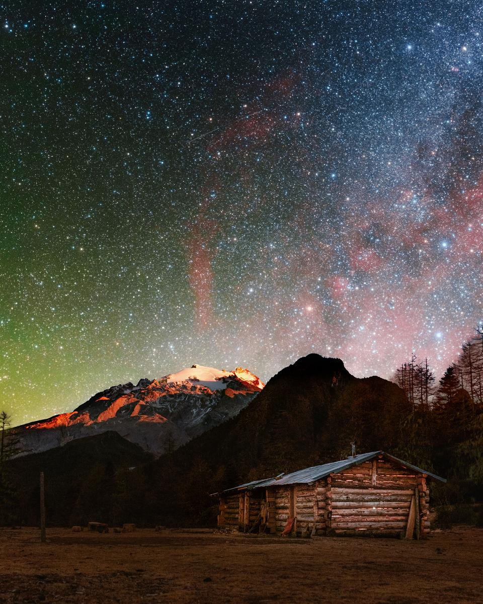 The Gum Nebula over Snowy Mountains