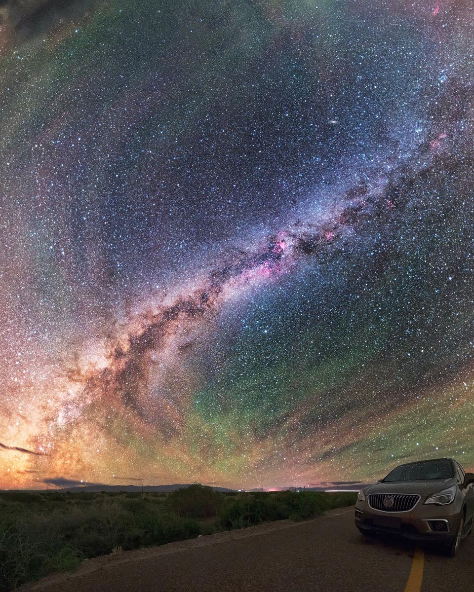 Colorful Airglow Bands Surround Milky Way