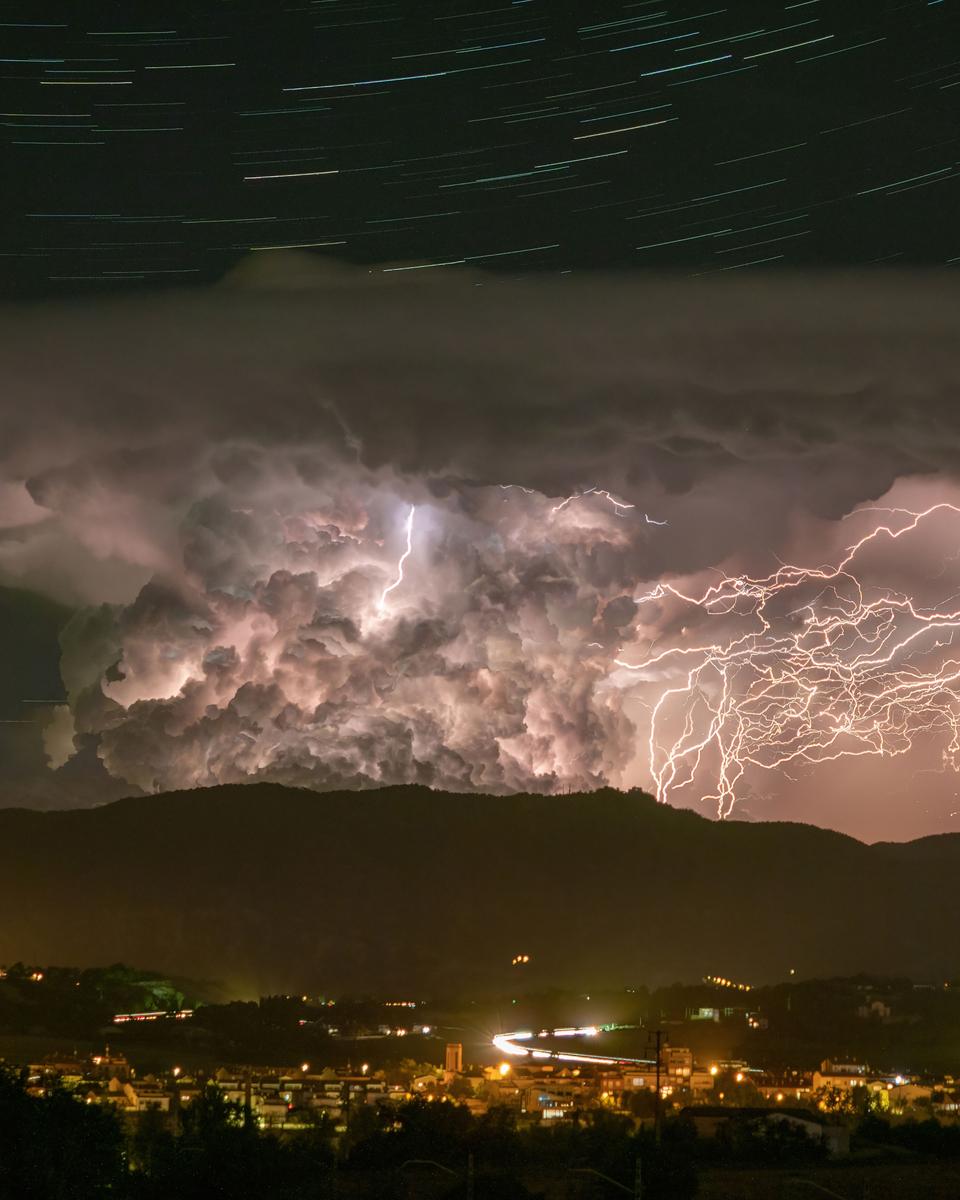 Star Trails and Lightning over the Pyrenees
