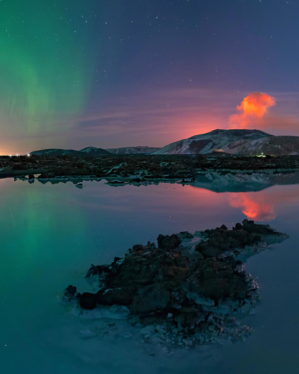 A Triply Glowing Night Sky over Iceland