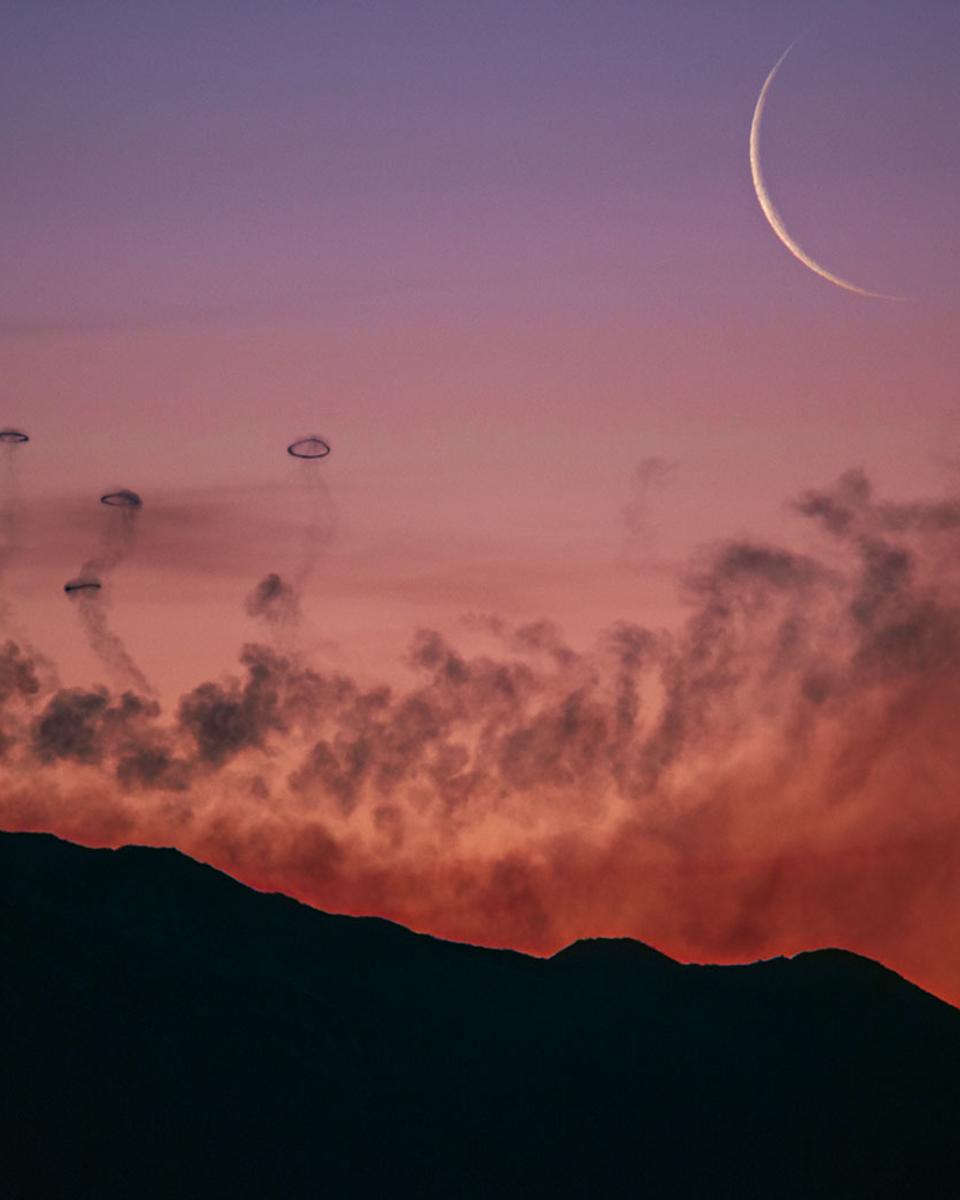 Moon and Smoke Rings from Mt. Etna