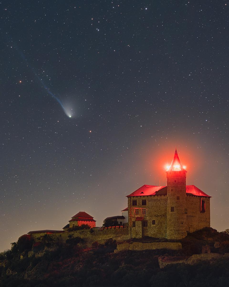 Comet Olbers over Kunetice Castle