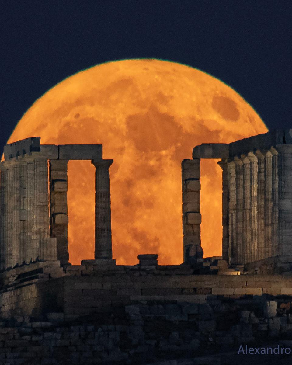 Supermoon Beyond the Temple of Poseidon