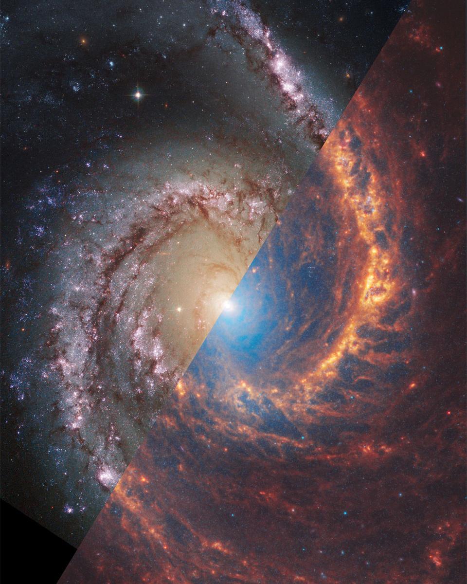 NGC 1566: A Spiral Galaxy from Webb and Hubble