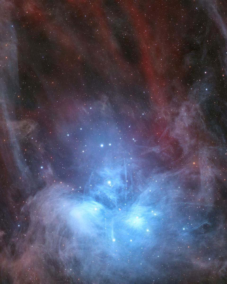 The Pleiades in Red and Blue