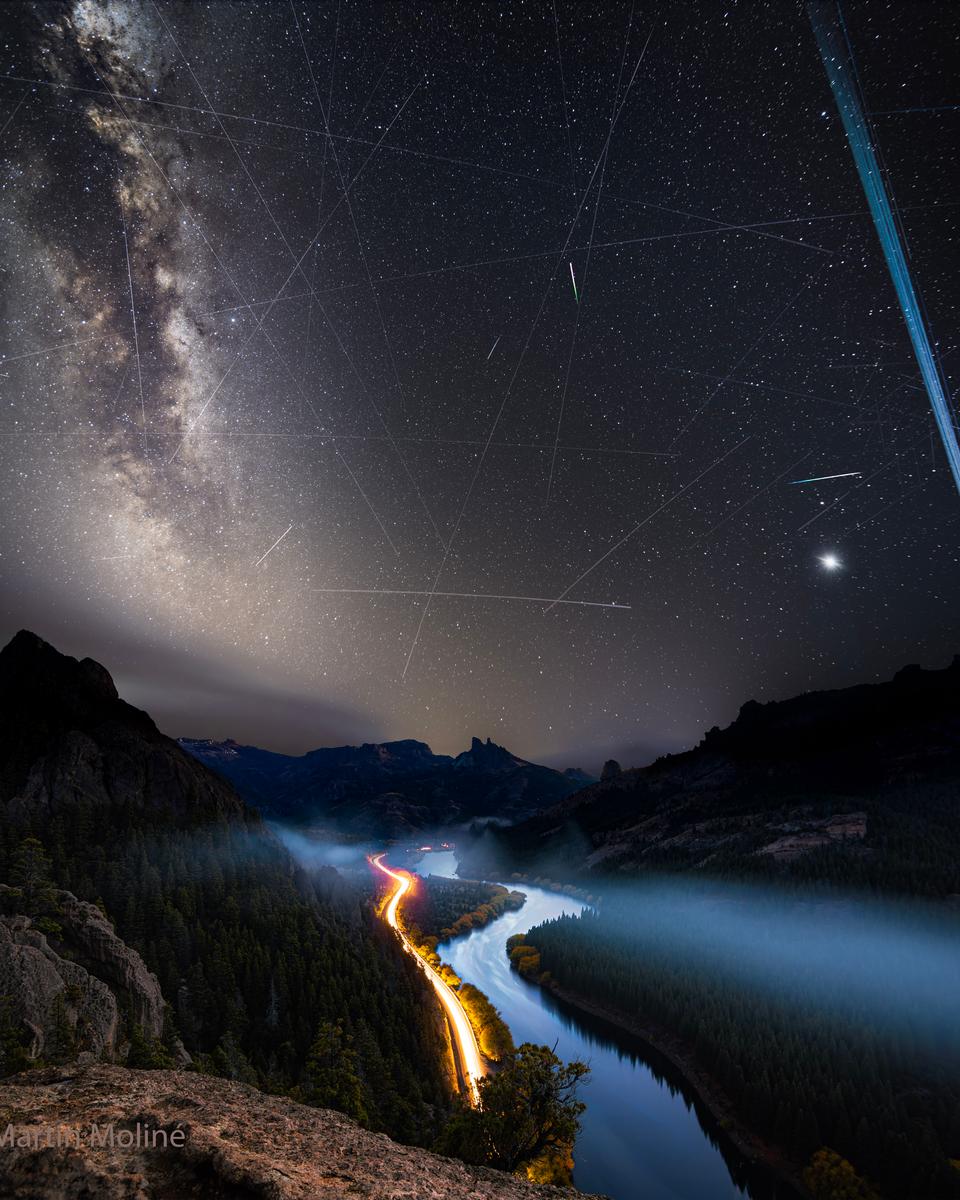 Meteors and Satellite Trails over the Limay River