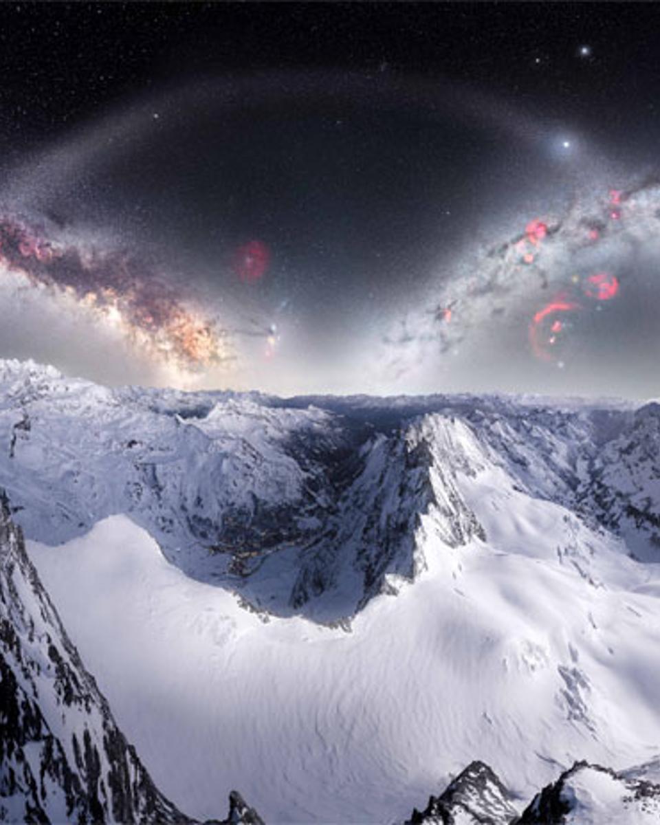 Three Sky Arches over Snowy Alps
