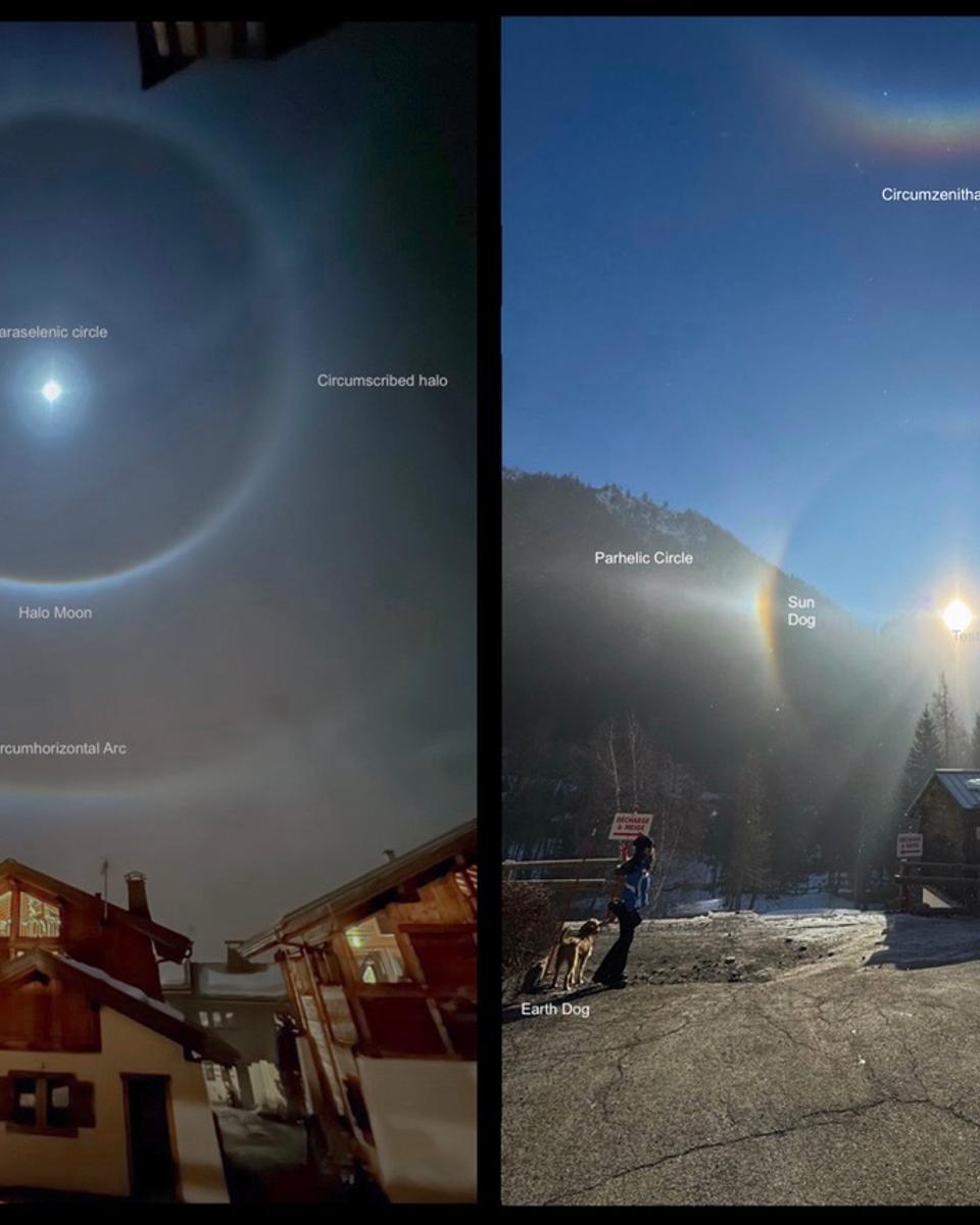 Ice Halos by Moonlight and Sunlight