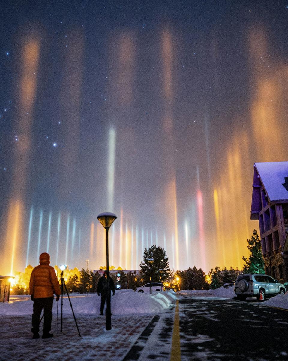 Light Pillars and Orion over Mohe