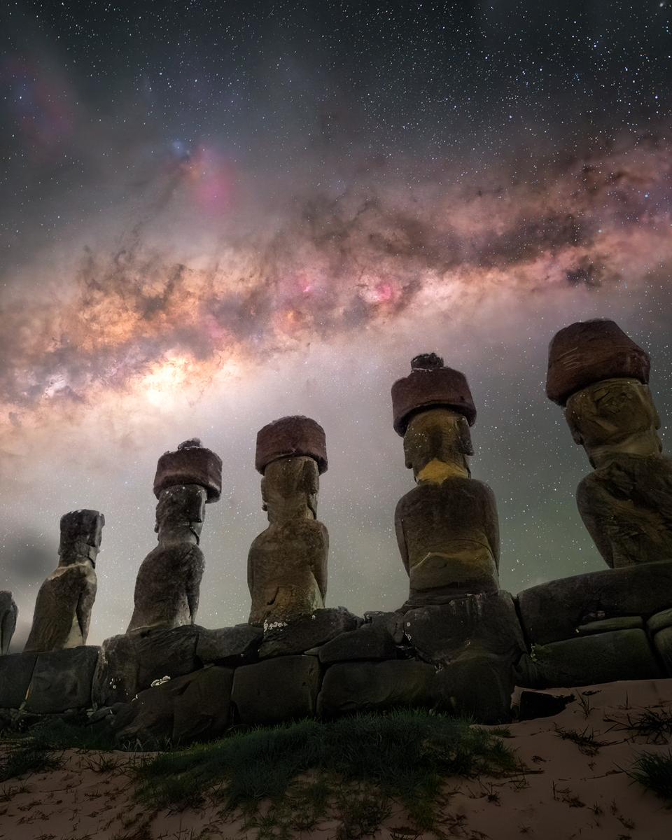 The Guardians of Rapa Nui beneath the Milky Way