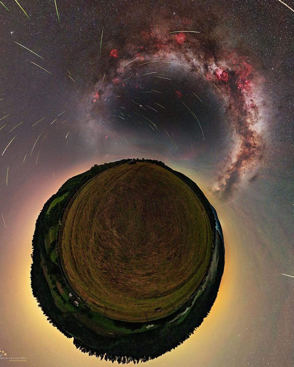 Perseids over a Little Planet