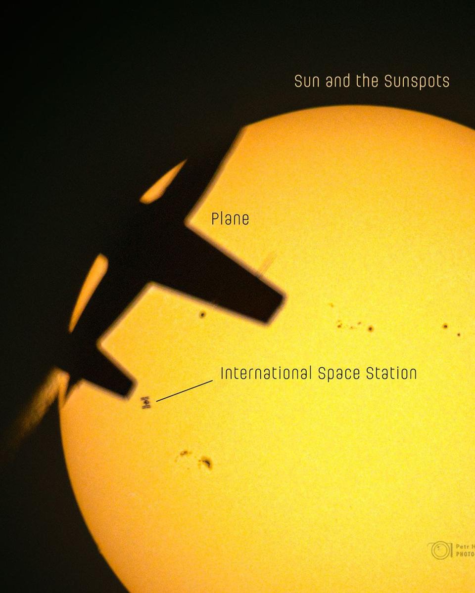 Chance Triple Alignment: Plane, Space Station, Sun
